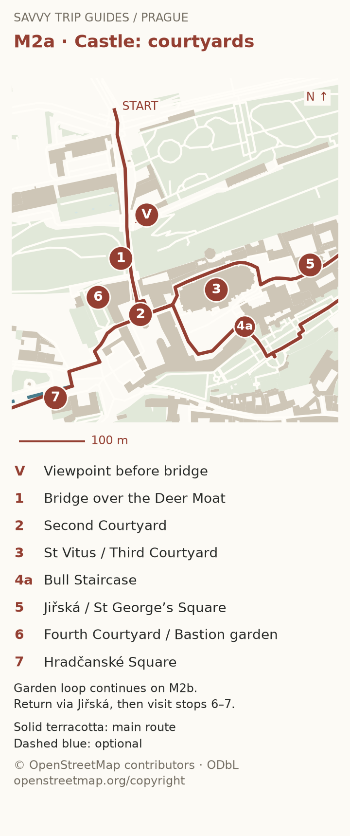 Route map M2a, with numbered key and OpenStreetMap attribution
