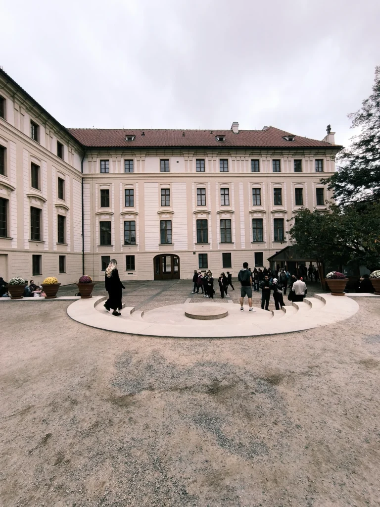 Plečnik’s staircase, viewed from the garden towards the Fourth Courtyard.