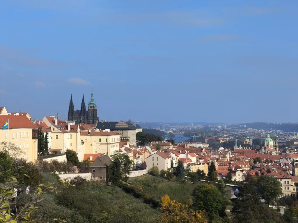 The view over Prague from the vineyard viewpoint.